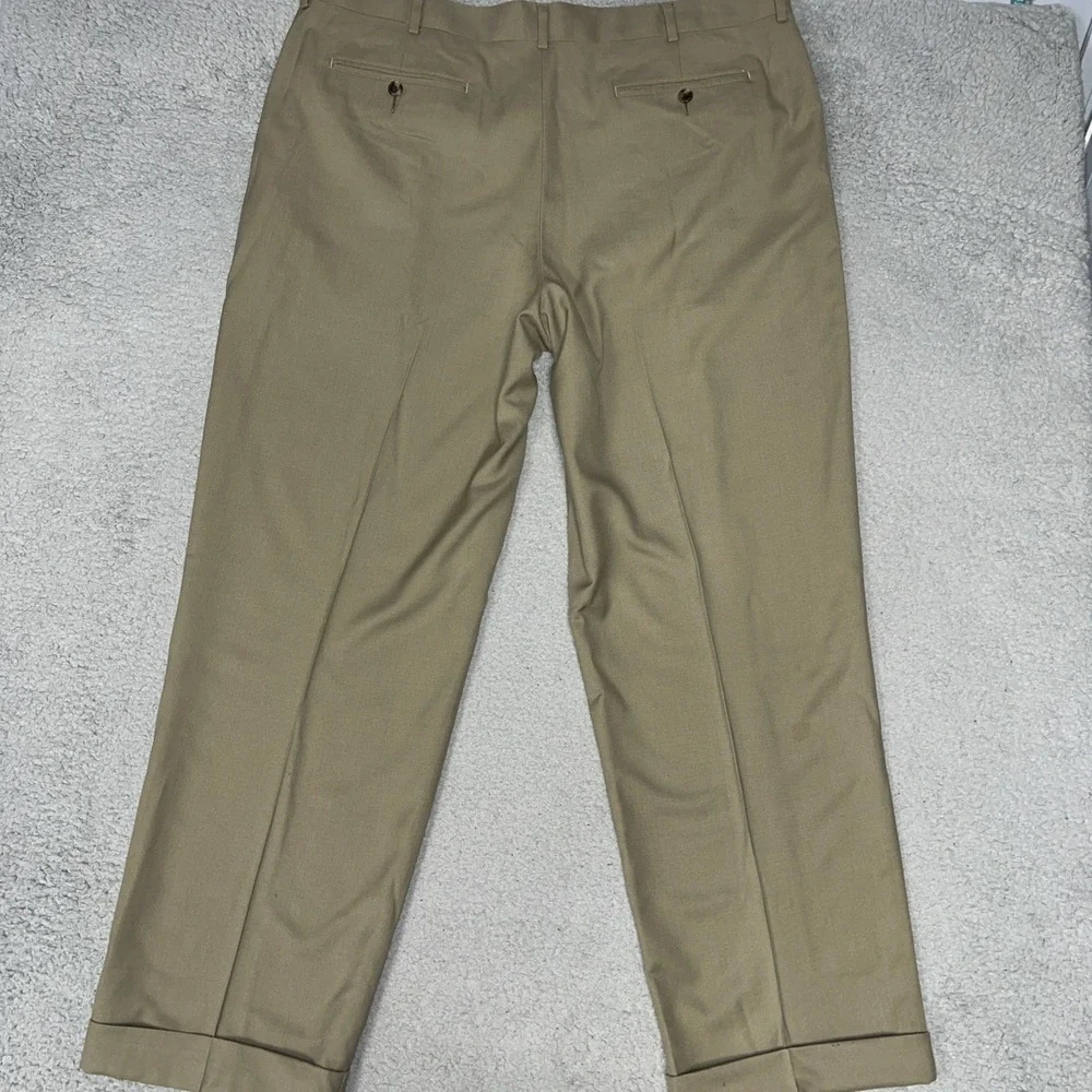 LL Bean Pants Men's 40W (37x31) Khaki 100% Wool Pleated Cuffed Hem Classic Fit